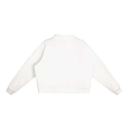 Back view of Essential Fleece Mock Neck Crew Sweatshirt with clean minimal G Apparel NY branding