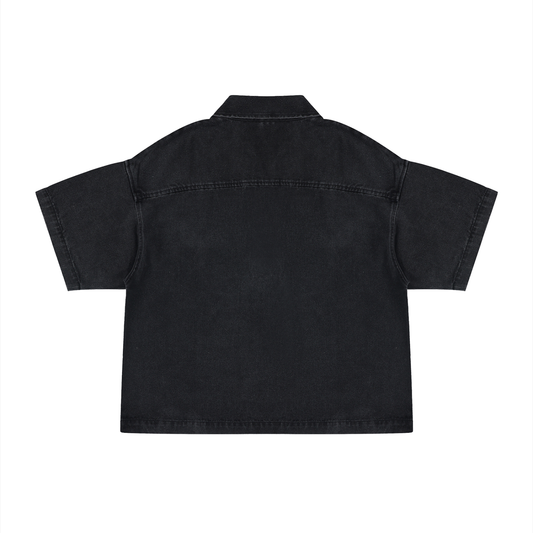 Unisex Vintage Wash Boxy Quarter-Zip Denim Shirt