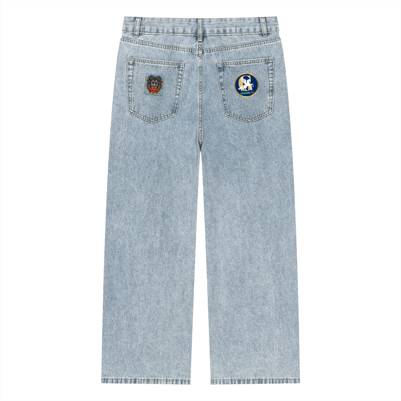 Unisex Vintage Wash Straight Leg Jeans – Fearless Lion Head Graphic Denim
