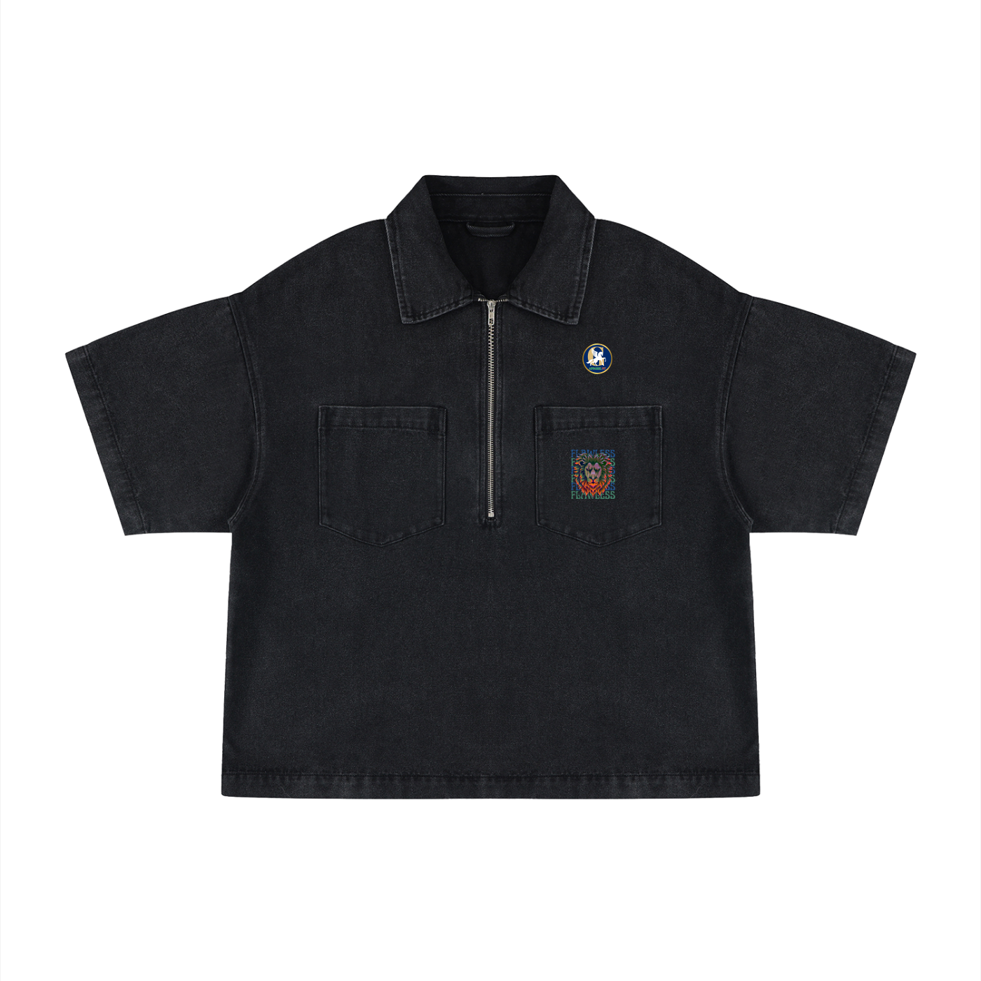 Unisex Vintage Wash Boxy Quarter-Zip Denim Shirt