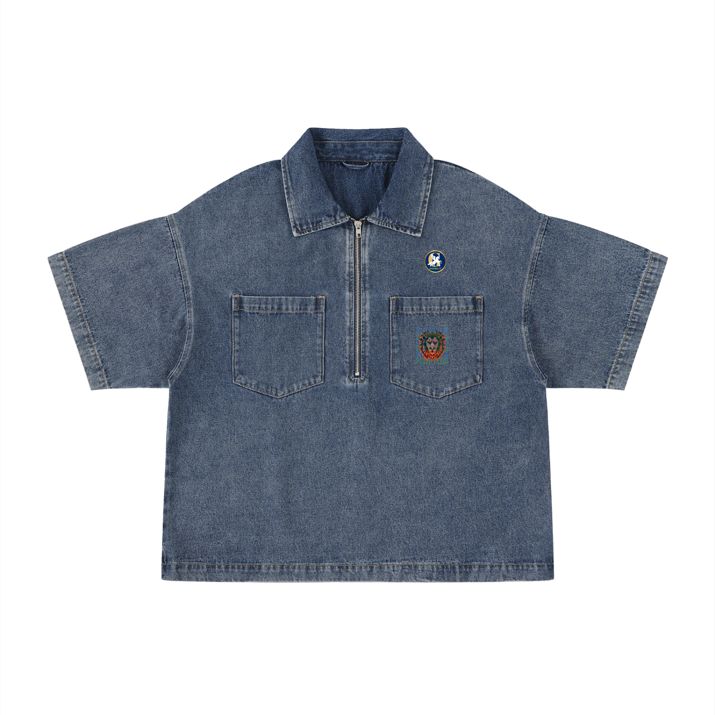 Unisex Vintage Wash Boxy Quarter-Zip Denim Shirt