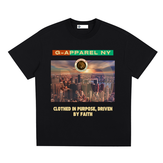 Front View

* G.ApparelNY faith-driven Sorona quick-dry cooling T-shirt with New York City skyline graphic black
