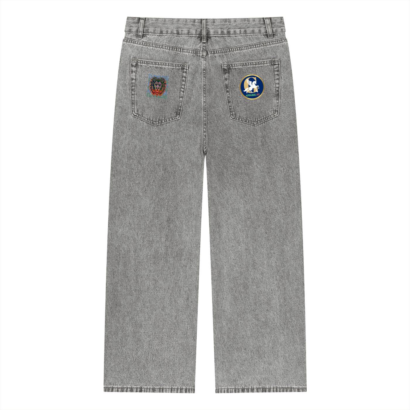 Unisex Vintage Wash Straight Leg Jeans – Fearless Lion Head Graphic Denim