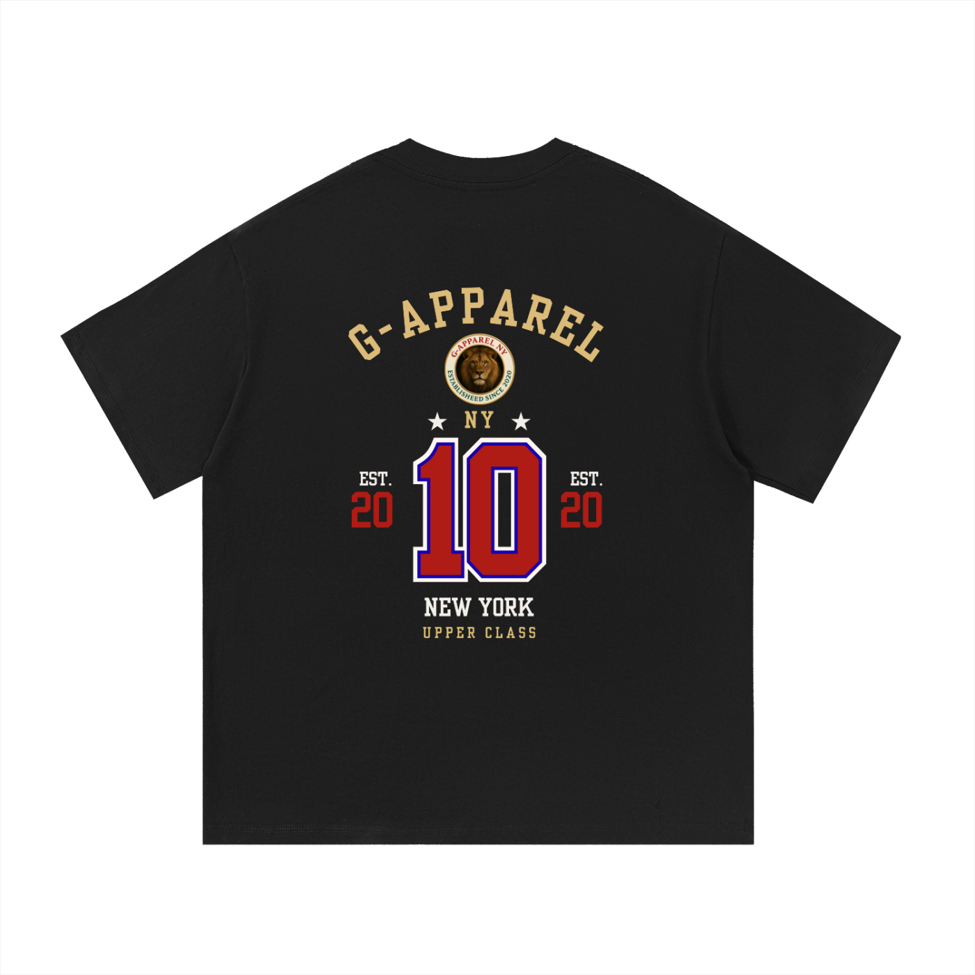 (Back View - Black T-Shirt):

“Back view of a black Essential Cotton Unisex T-Shirt featuring a soccer-inspired Number 10 graphic with G Apparel New York branding and ‘Upper Class’ text. World Cup-inspired streetwear design blending football culture, New York fashion, and premium faith-based apparel.”