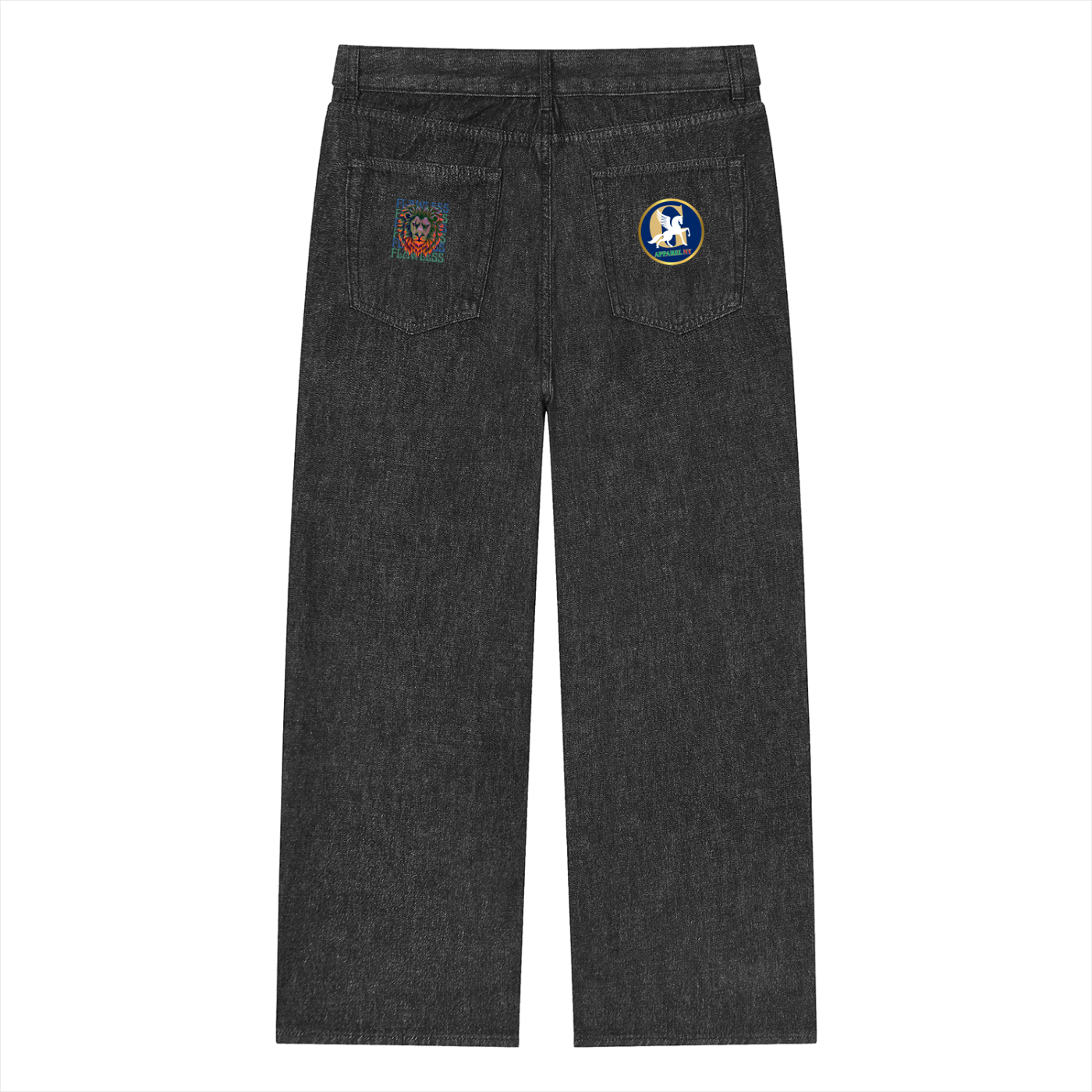 Unisex Vintage Wash Straight Leg Jeans – Fearless Lion Head Graphic Denim